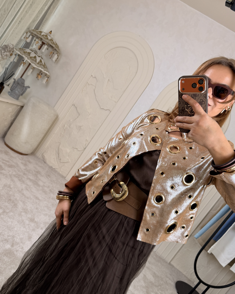 METALİK KUŞGÖZÜ CEKET İTALYAN BRONZ