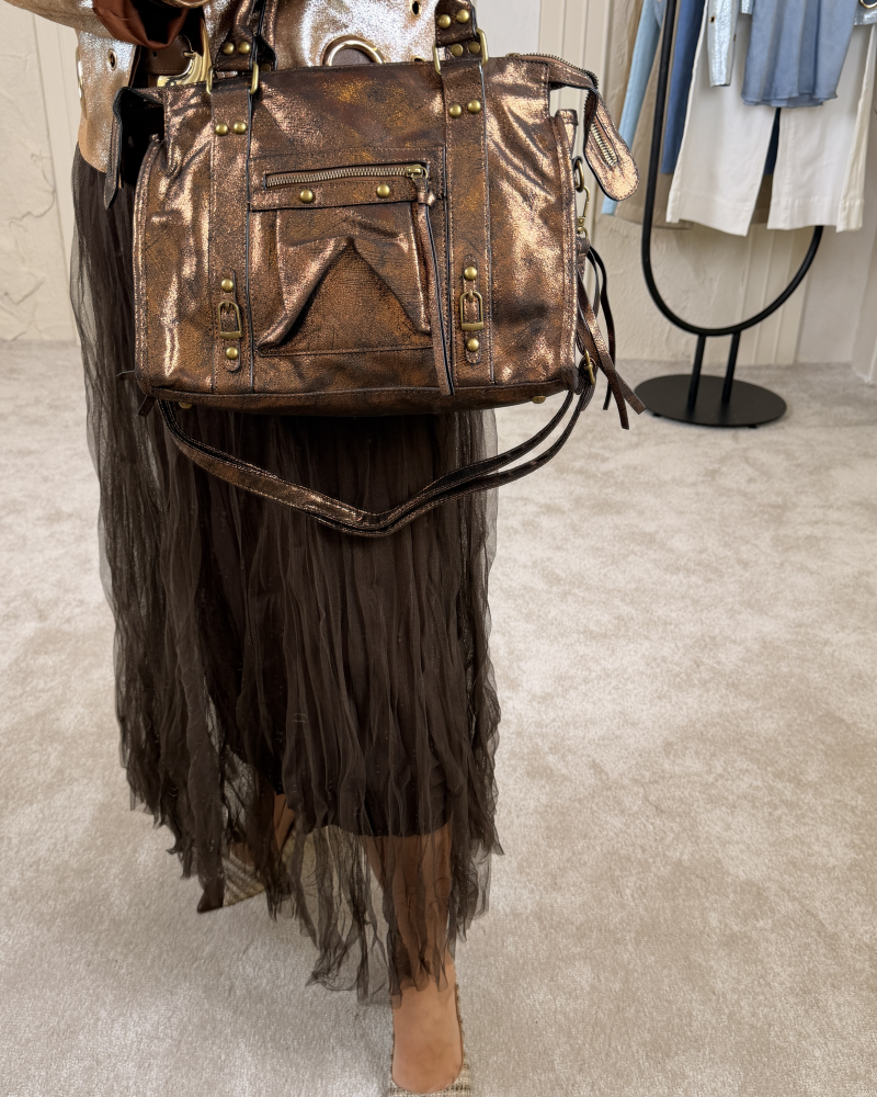 İTALYAN METALİK BRONZ ÇANTA