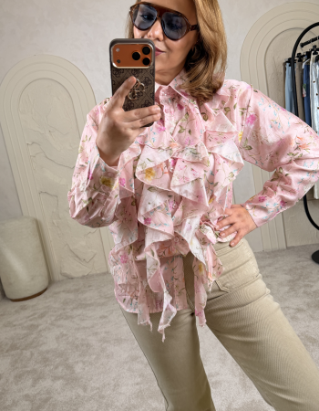 İTALYAN VOLANLI SPRİNG GÖMLEK PEMBE