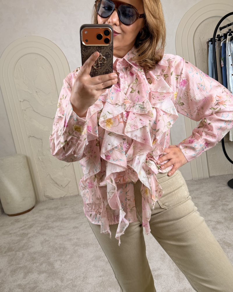 İTALYAN VOLANLI SPRİNG GÖMLEK PEMBE