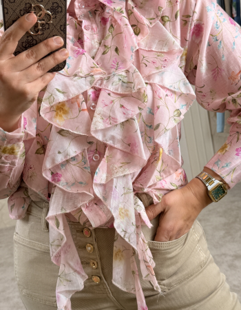 İTALYAN VOLANLI SPRİNG GÖMLEK PEMBE