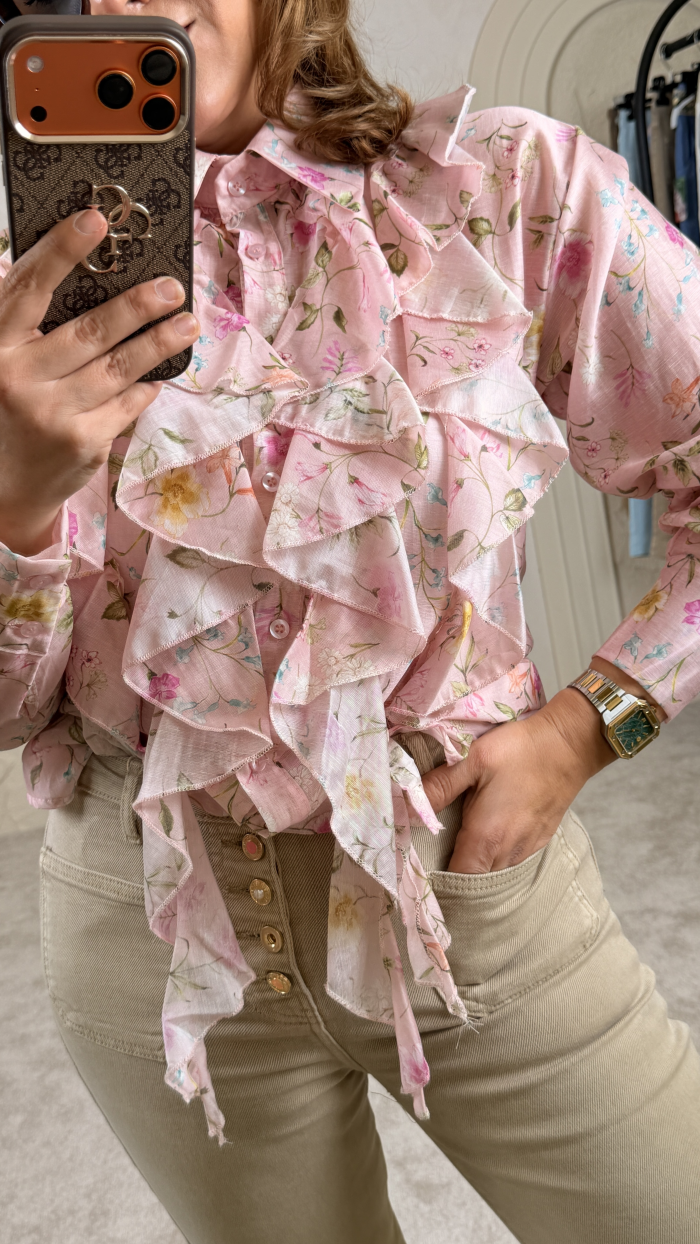 İTALYAN VOLANLI SPRİNG GÖMLEK PEMBE