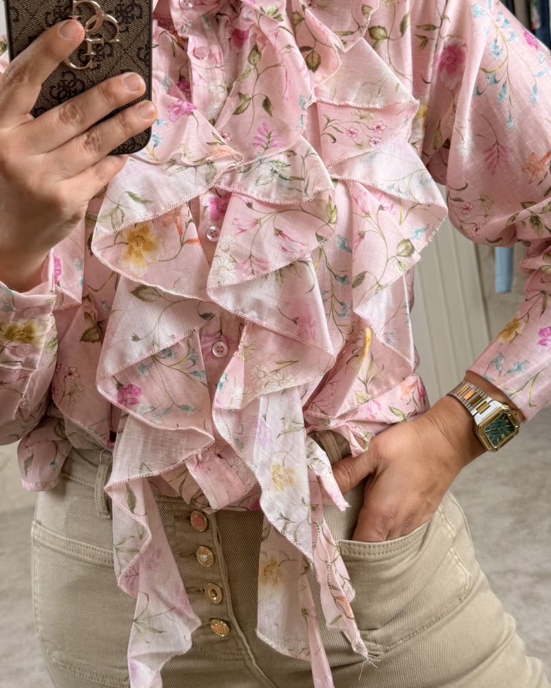 İTALYAN VOLANLI SPRİNG GÖMLEK PEMBE