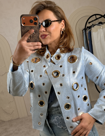 METALİK İTALYAN KUŞGÖZÜ CEKET MAVİ