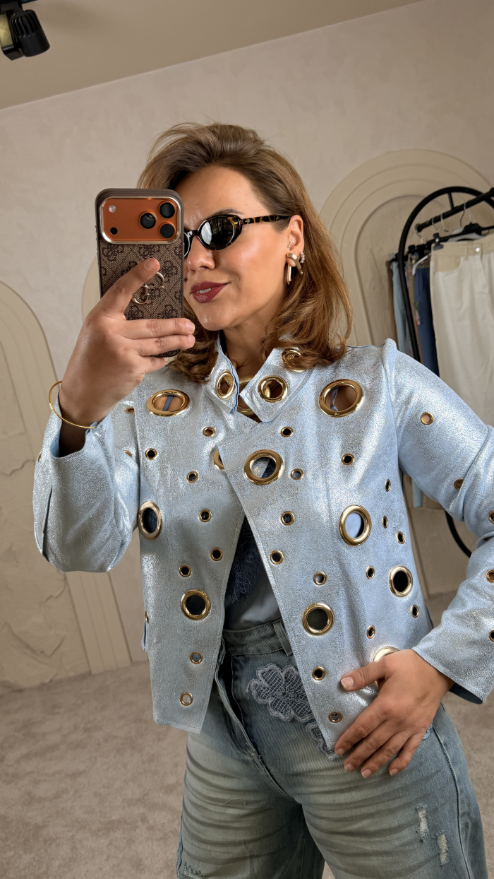 METALİK İTALYAN KUŞGÖZÜ CEKET MAVİ