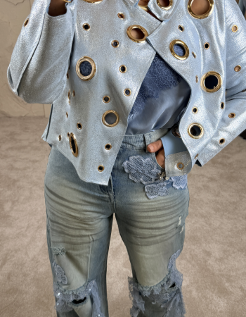 METALİK İTALYAN KUŞGÖZÜ CEKET MAVİ