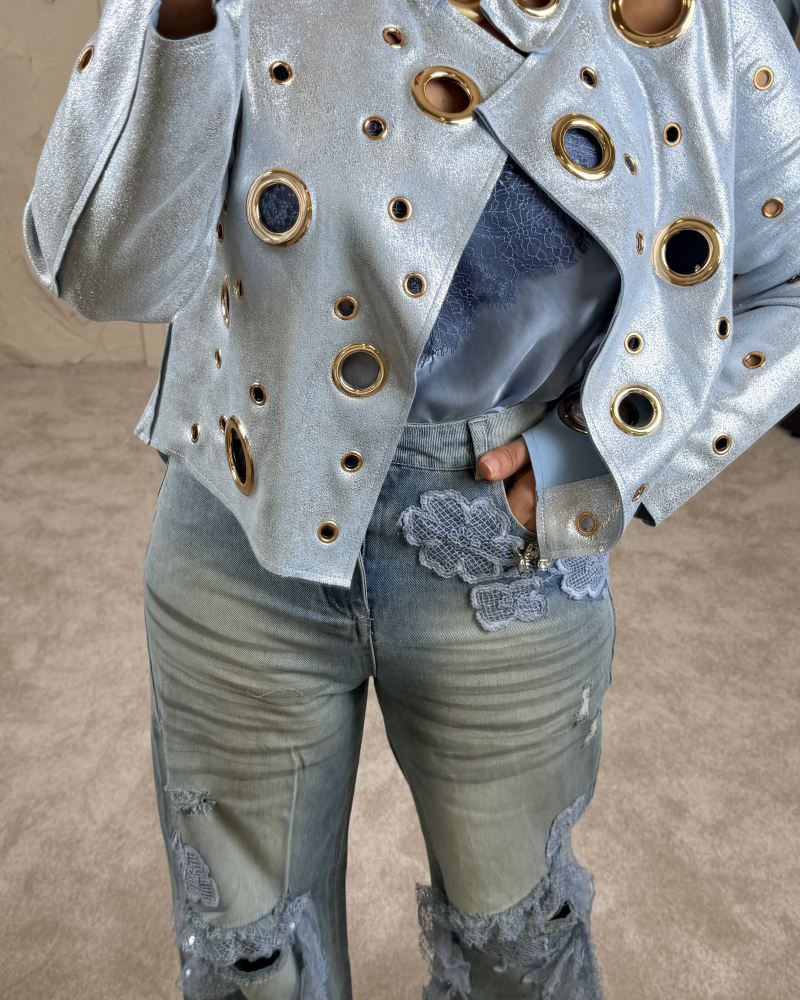 METALİK İTALYAN KUŞGÖZÜ CEKET MAVİ