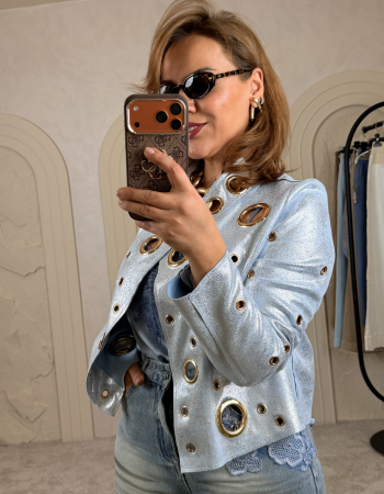 METALİK İTALYAN KUŞGÖZÜ CEKET MAVİ