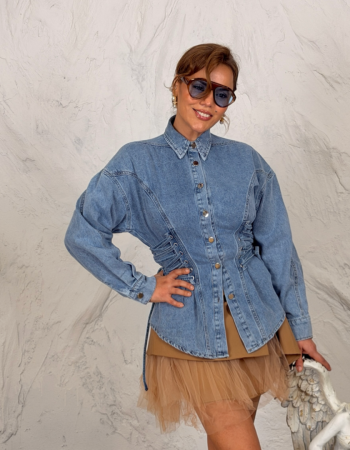 JEAN YAN DETAYLI GÖMLEK MAVİ