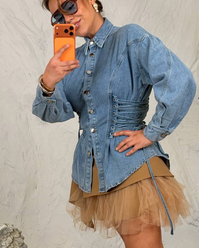 JEAN YAN DETAYLI GÖMLEK MAVİ