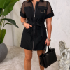 SİYAH FERMUAR DETAY MİNİ ELBİSE