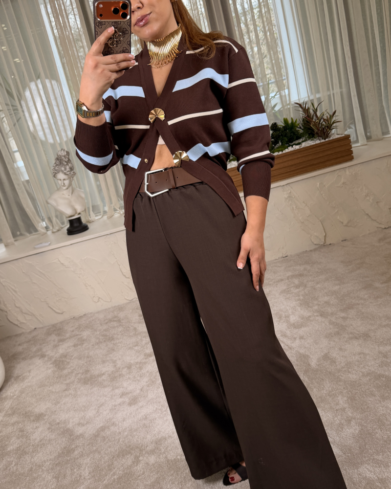 İTALYAN BROŞ DETAY TRİKO HIRKA KAHVE