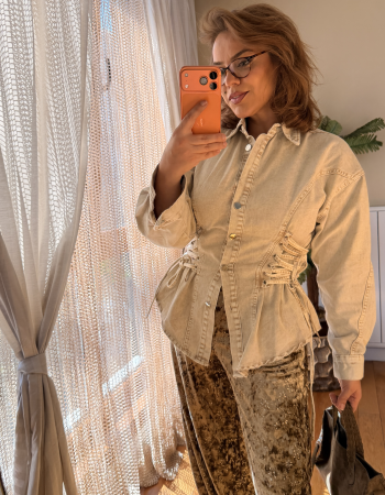 JEAN YAN DETAYLI GÖMLEK BEJ