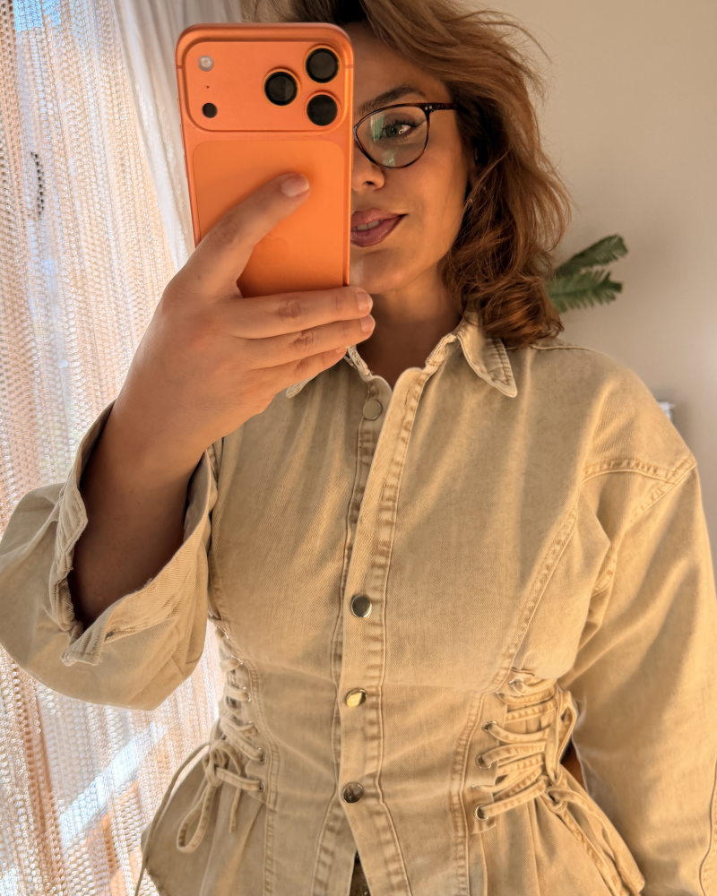 JEAN YAN DETAYLI GÖMLEK BEJ