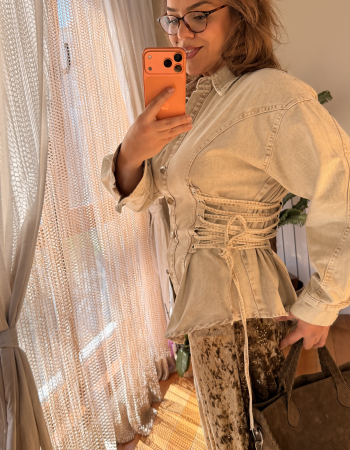 JEAN YAN DETAYLI GÖMLEK BEJ