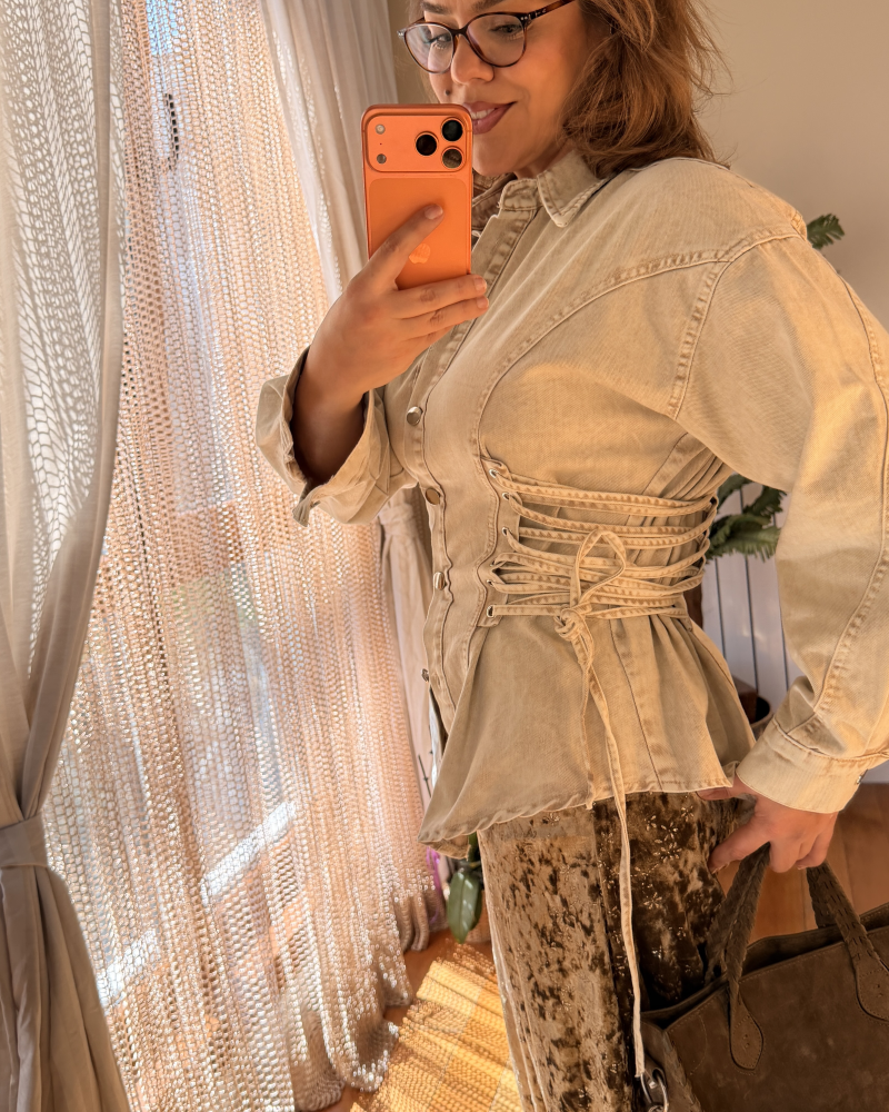 JEAN YAN DETAYLI GÖMLEK BEJ