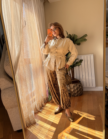 JEAN YAN DETAYLI GÖMLEK BEJ