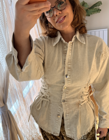 JEAN YAN DETAYLI GÖMLEK BEJ