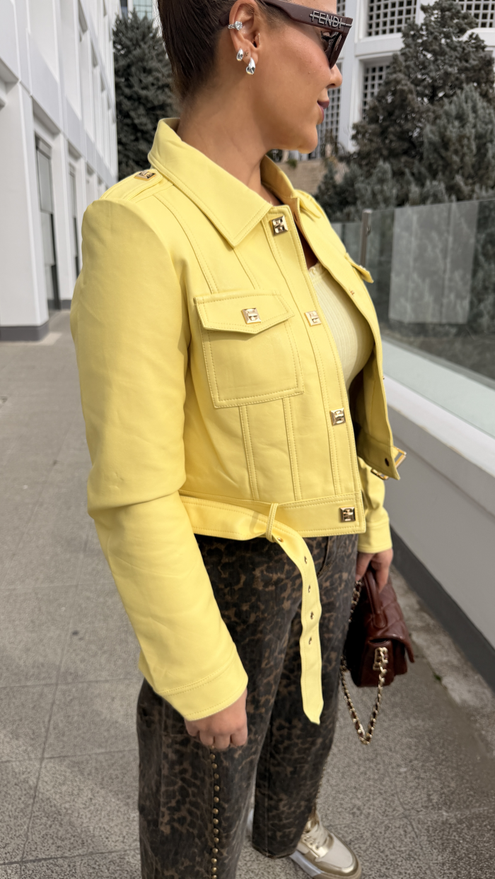 İTALYAN DERİ CEKET SARI