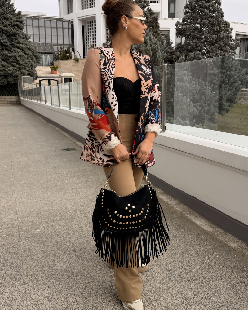 İTALYAN PÜSKÜLLÜ ÇANTA SİYAH