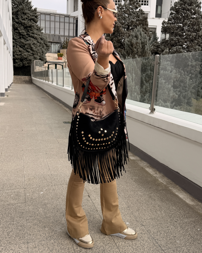 İTALYAN PÜSKÜLLÜ ÇANTA SİYAH