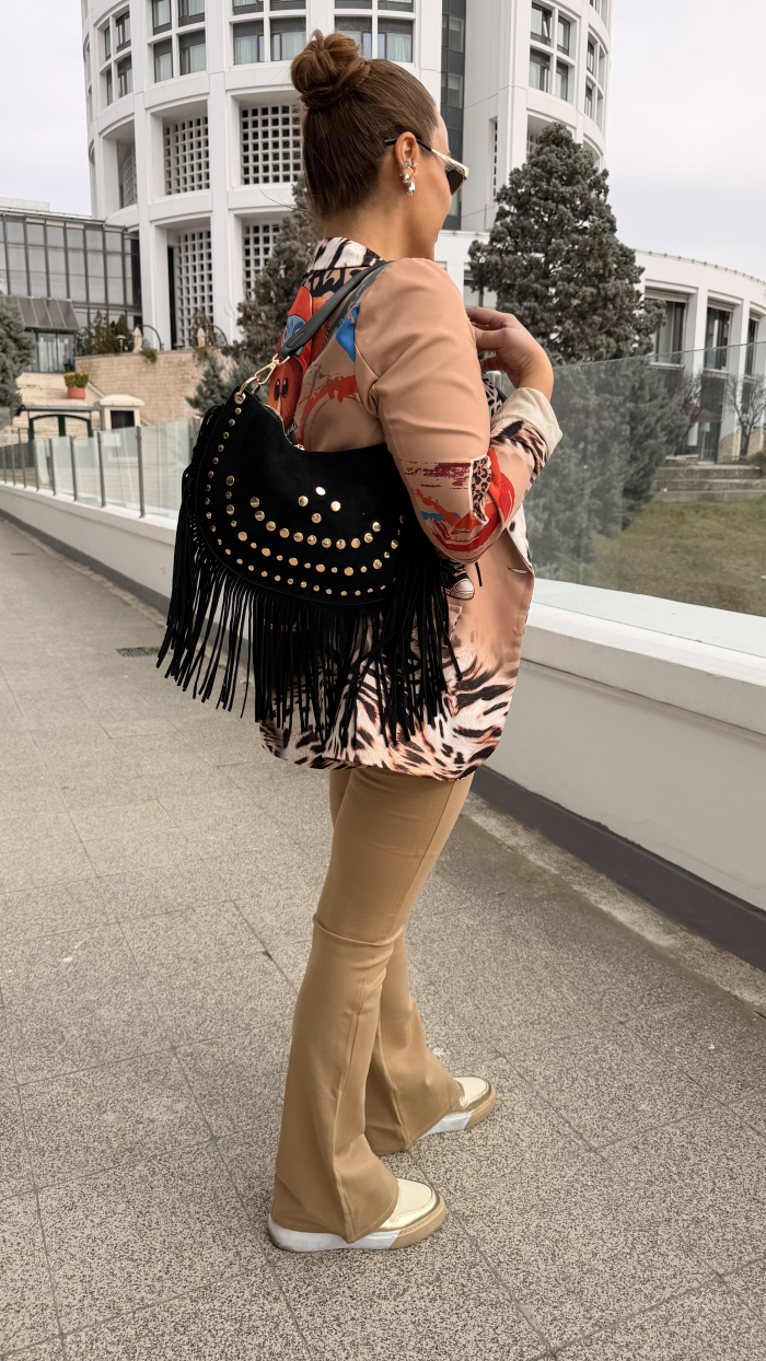 İTALYAN PÜSKÜLLÜ ÇANTA SİYAH