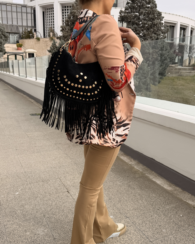 İTALYAN PÜSKÜLLÜ ÇANTA SİYAH