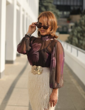 TÜL TASARIM İTHAL DESENLİ BLUZ