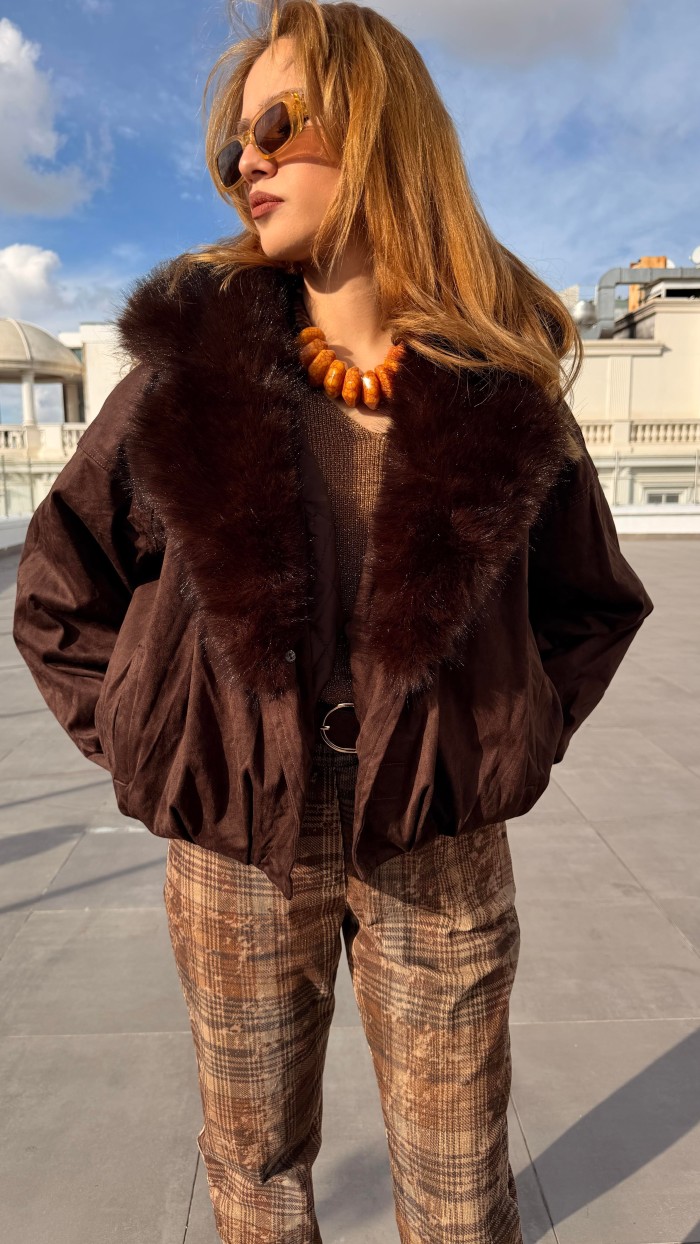 ACI KAHVE İTALYAN SÜET BOMBER MONT