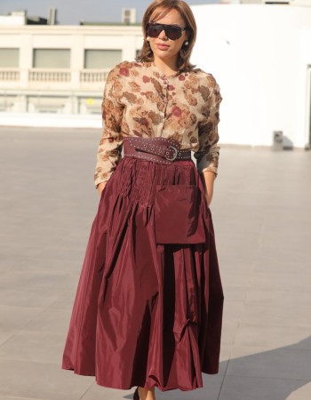 BORDO TAFTA GÖRÜNÜMLÜ İTALYAN ETEK