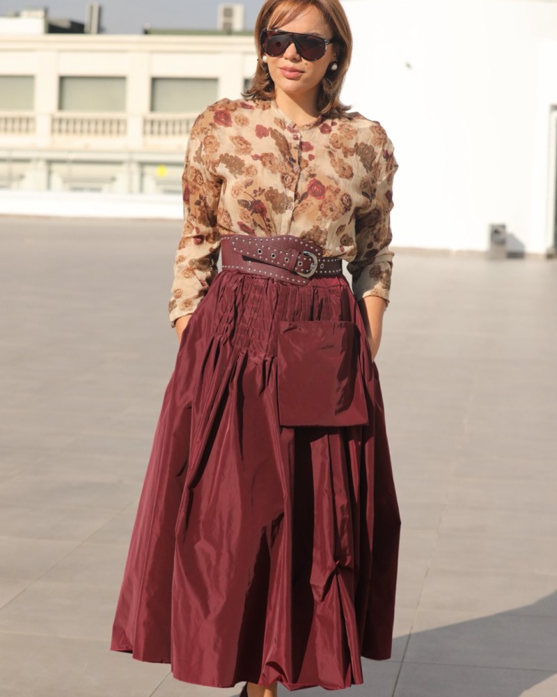 BORDO TAFTA GÖRÜNÜMLÜ İTALYAN ETEK