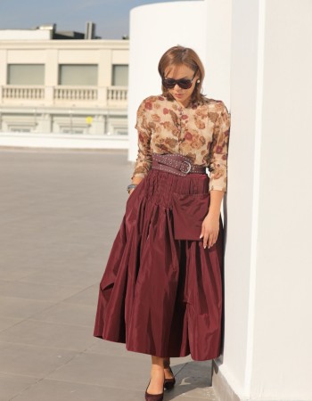 BORDO TAFTA GÖRÜNÜMLÜ İTALYAN ETEK