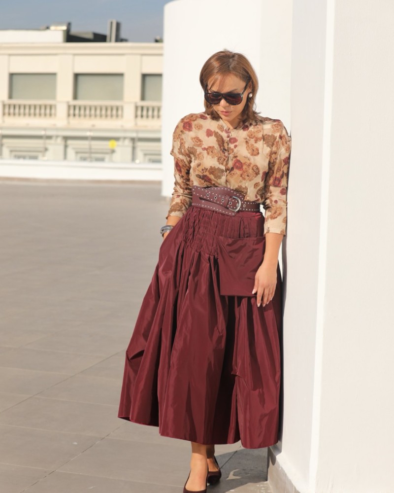 BORDO TAFTA GÖRÜNÜMLÜ İTALYAN ETEK