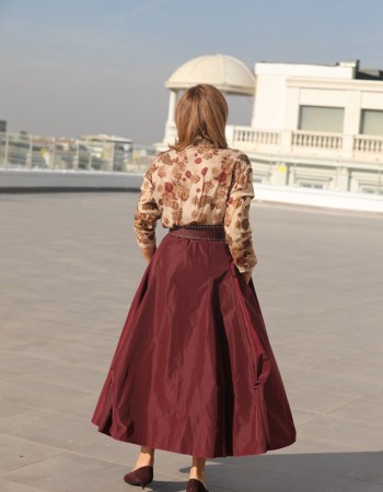 BORDO TAFTA GÖRÜNÜMLÜ İTALYAN ETEK