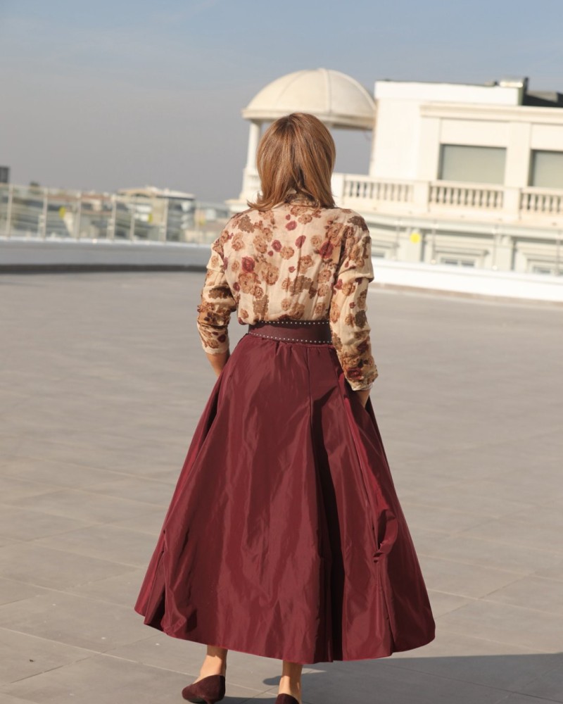 BORDO TAFTA GÖRÜNÜMLÜ İTALYAN ETEK