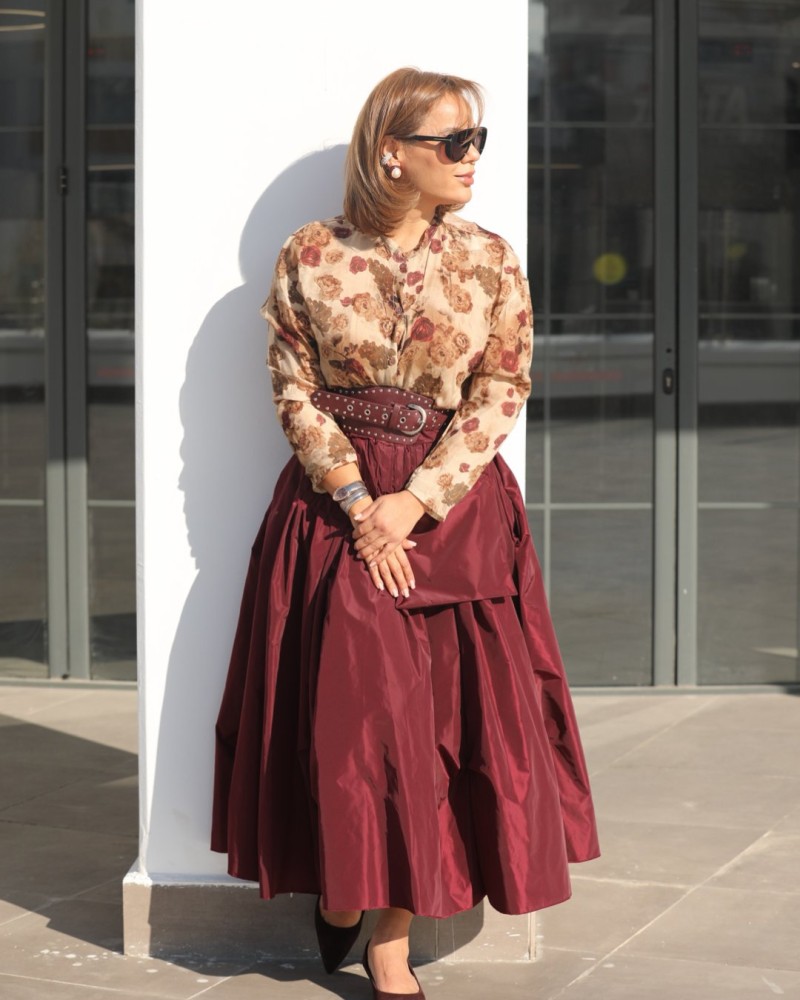 BORDO TAFTA GÖRÜNÜMLÜ İTALYAN ETEK