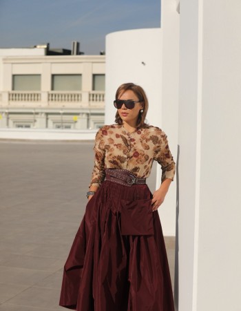 BORDO TAFTA GÖRÜNÜMLÜ İTALYAN ETEK