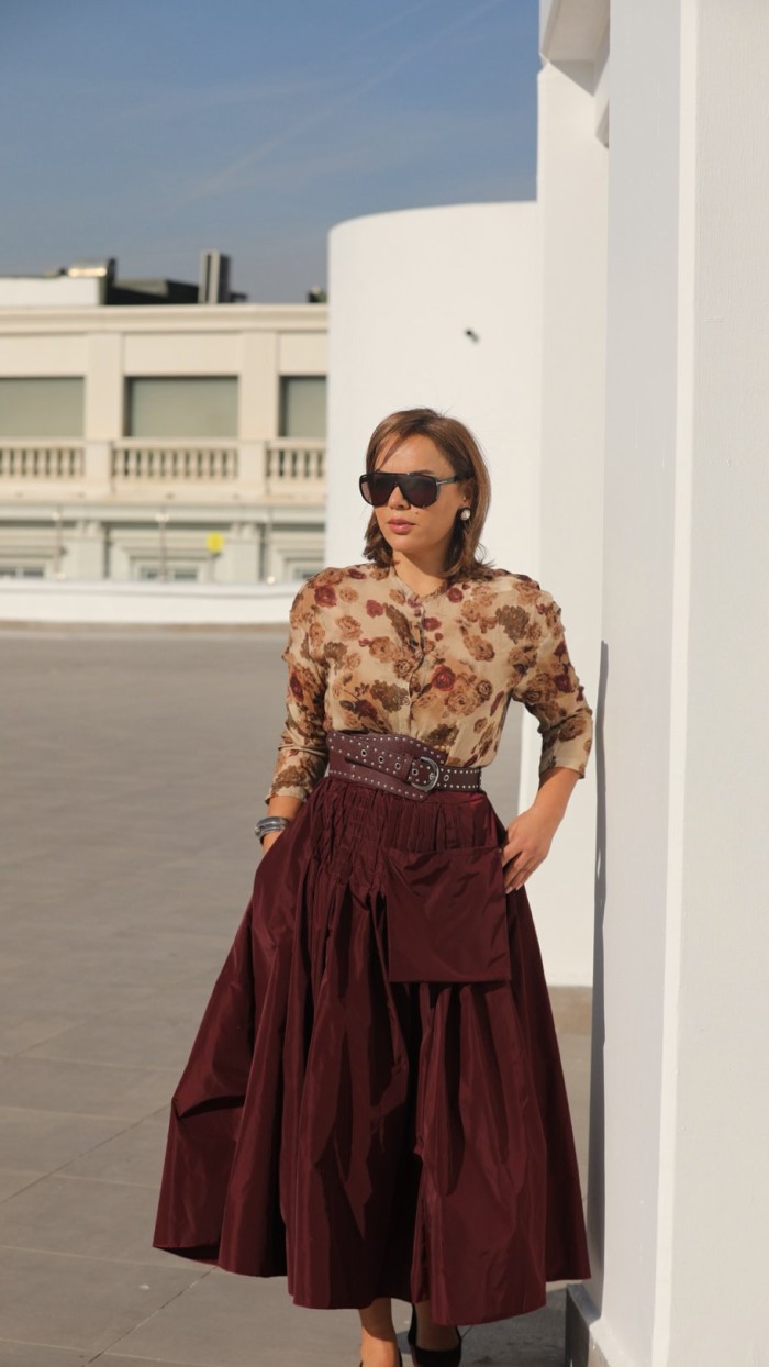 BORDO TAFTA GÖRÜNÜMLÜ İTALYAN ETEK