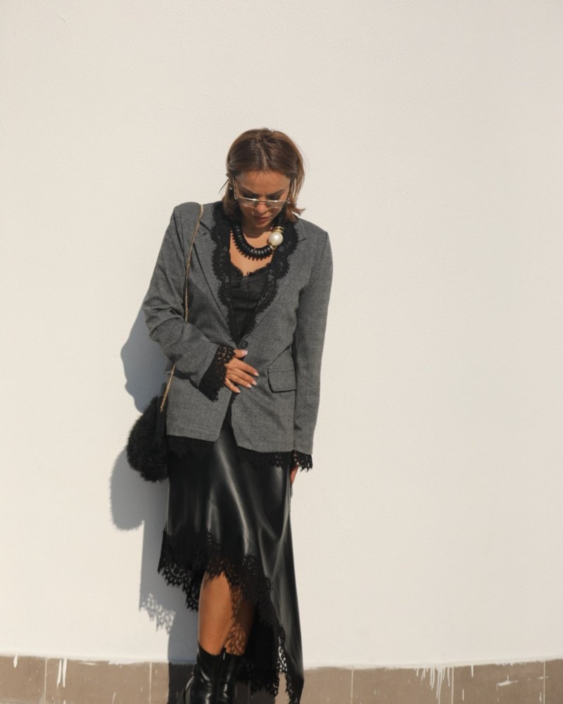 DANTEL DETAY GRİ BLAZER CEKET