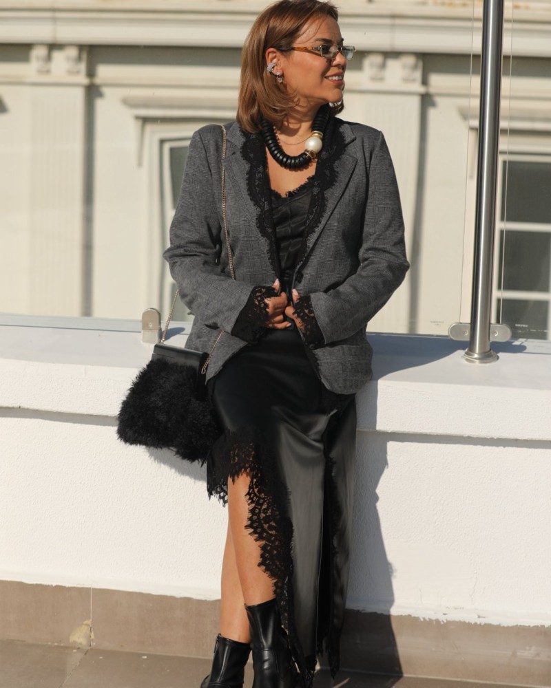 DANTEL DETAY GRİ BLAZER CEKET