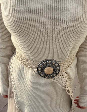 İTALYAN DERİ ÖRME KREM KEMER