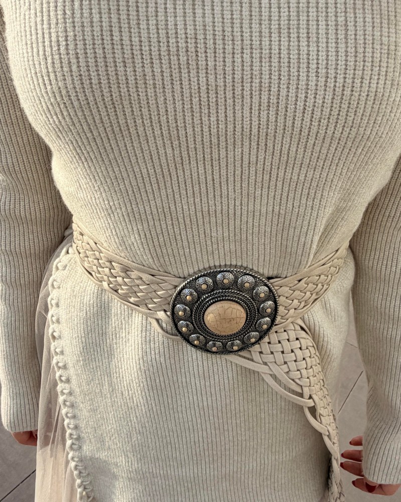 İTALYAN DERİ ÖRME KREM KEMER