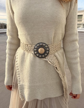 İTALYAN DERİ ÖRME KREM KEMER