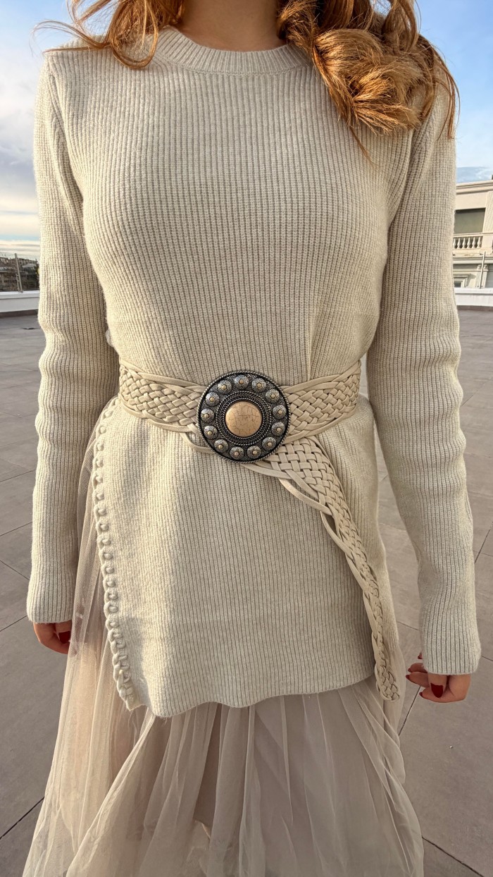 İTALYAN DERİ ÖRME KREM KEMER