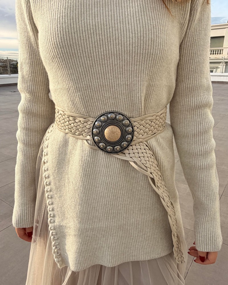 İTALYAN DERİ ÖRME KREM KEMER