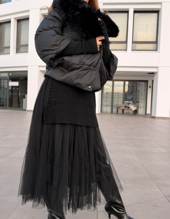 KÜRK DETAYLI ŞİŞME KABAN SİYAH