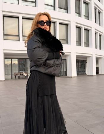 KÜRK DETAYLI ŞİŞME KABAN SİYAH