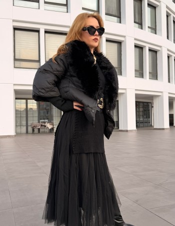 KÜRK DETAYLI ŞİŞME KABAN SİYAH