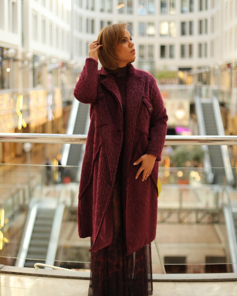 KÜRK GÖRÜNÜMLÜ İNCE KABAN BORDO