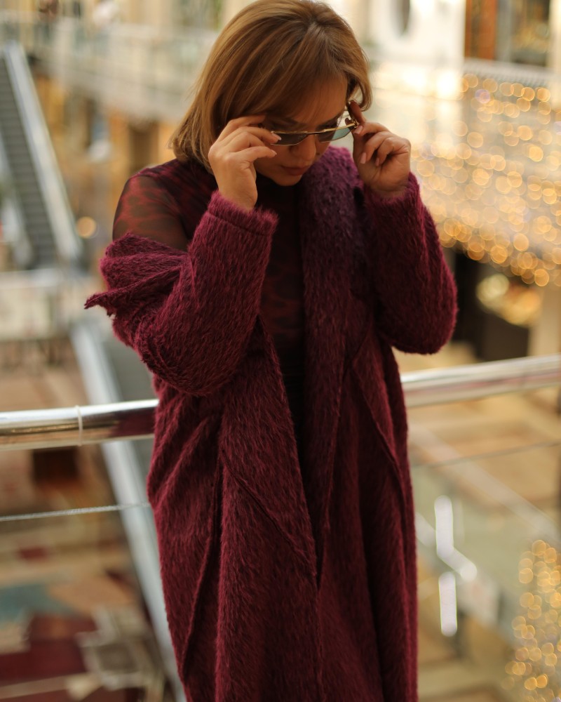 KÜRK GÖRÜNÜMLÜ İNCE KABAN BORDO